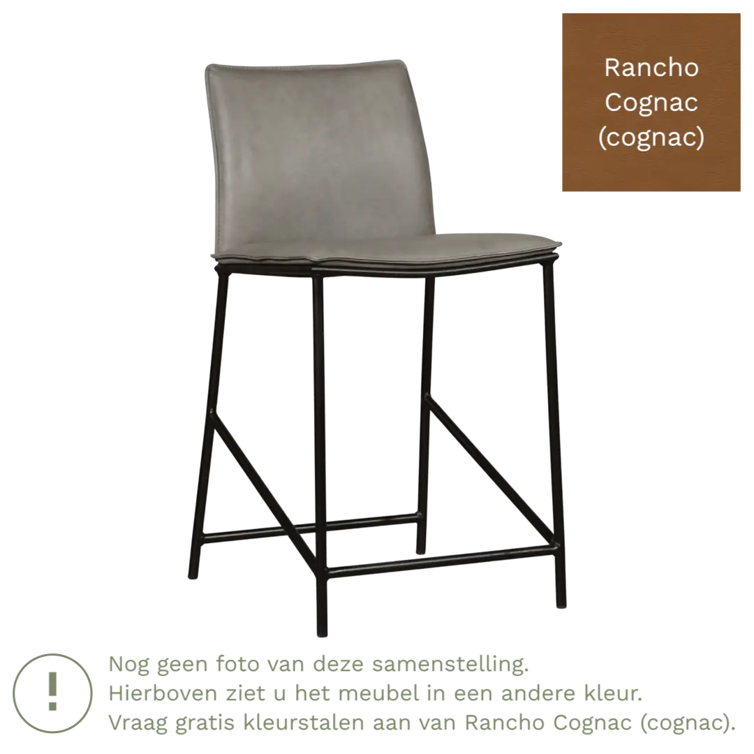 afbeelding van Leren barkruk laag Favor - Rancho Cognac (cognac) - poten staal rond zwart